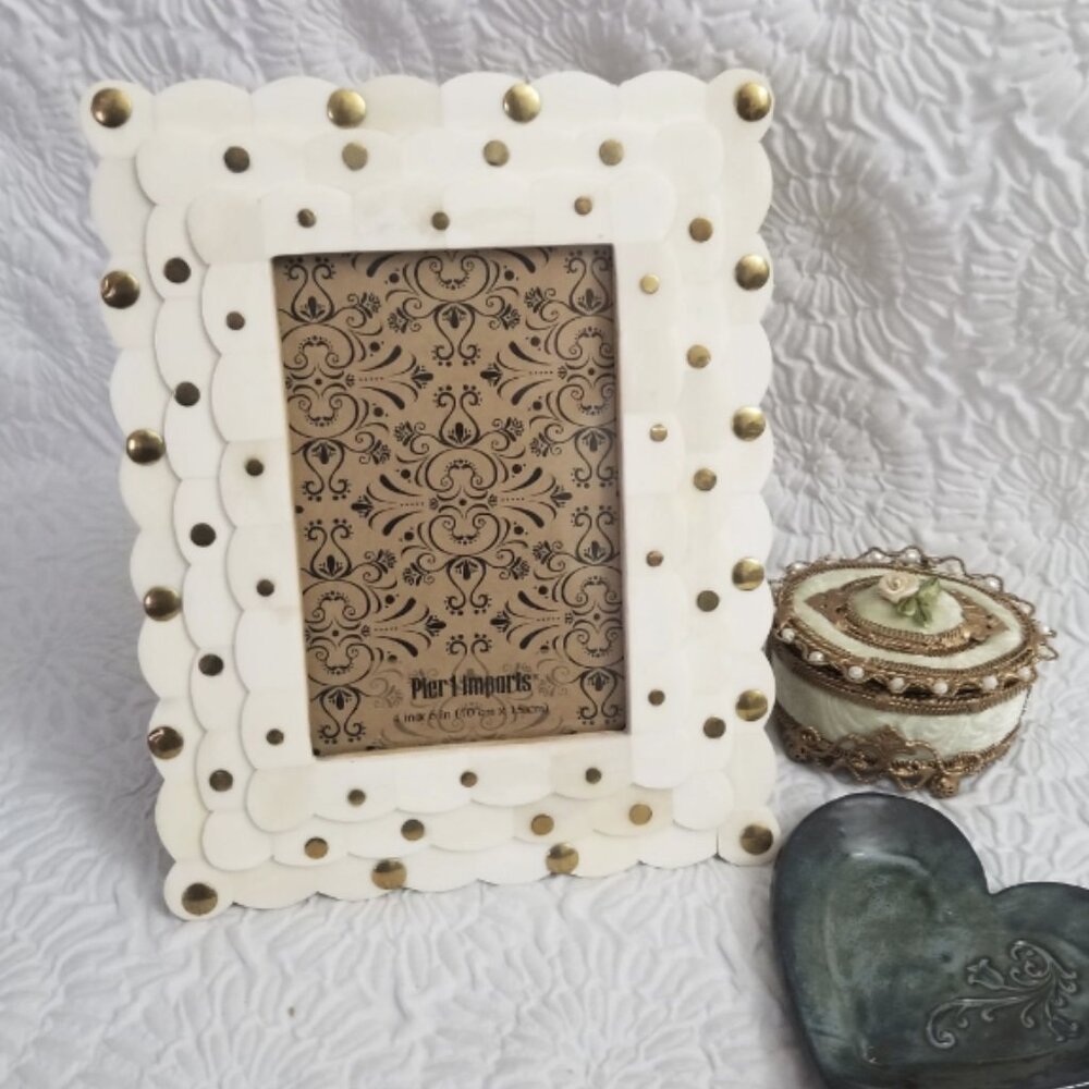 Scalloped Brass Accented Photo Frame, Pier 1 Bovine Bone Frame 4x6